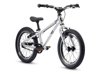 Early Rider Belter 16 in Brushed Aluminium - three-quarter single-speed whole bike on white