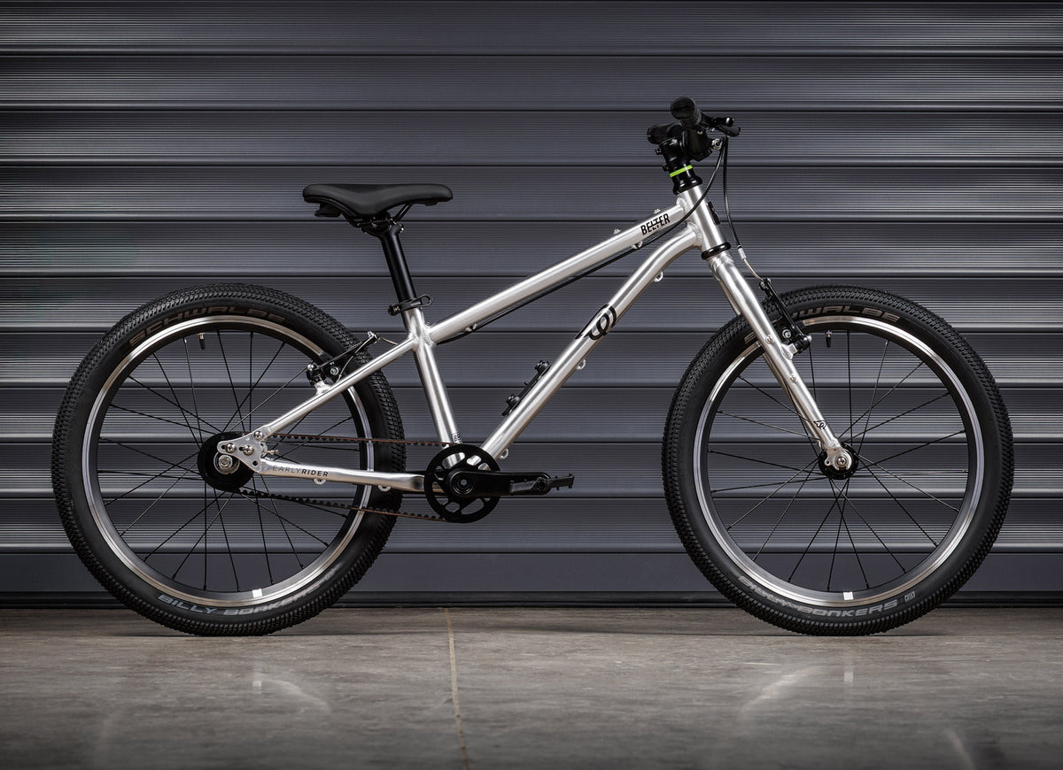 Early Rider Belter 20 Auto in Brushed Aluminium - Auto drive-side profile with belt and enclosed rear hub