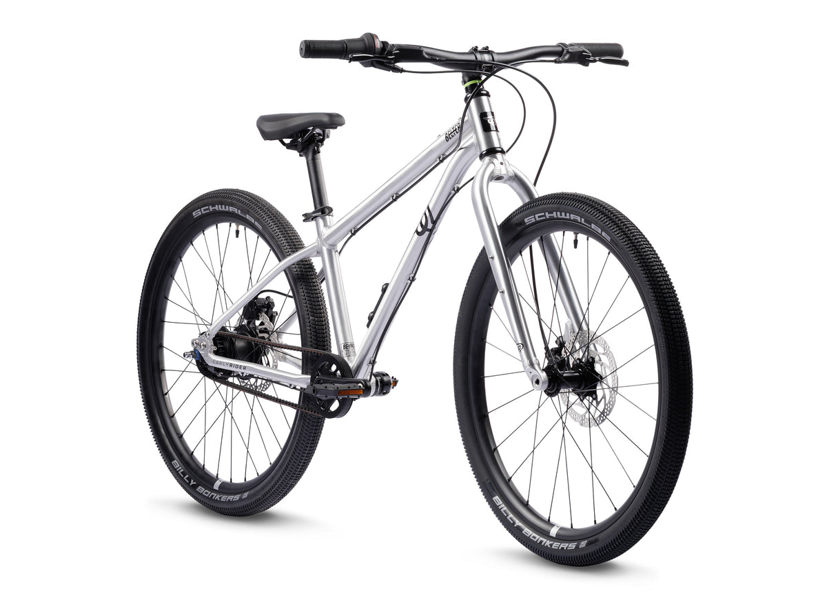 Early Rider Belter 24 in Brushed Aluminium - three-quarter whole bike on white