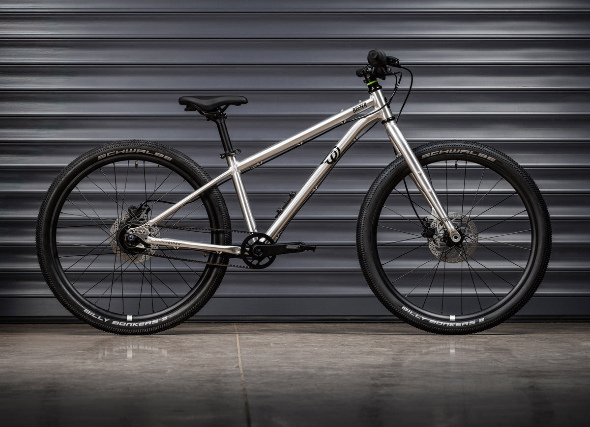 Early Rider Belter 24 in Brushed Aluminium - whole-bike profile with belt and disc brakes