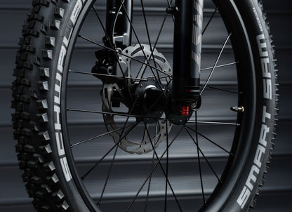 Early Rider Charger 20 in Brushed Aluminium - Rocket Ron front tyre, wheel and suspension fork lower