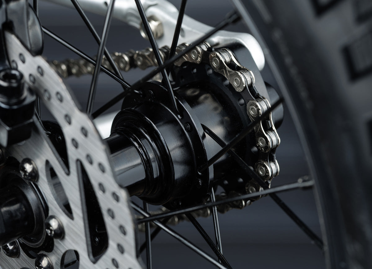 Early Rider Seeker 14 in Brushed Aluminium - single-speed rear hub and chain