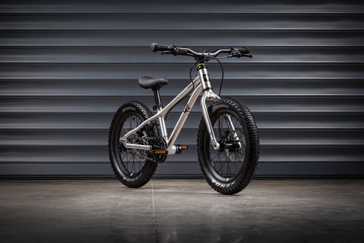 Early Rider Seeker 16 in Brushed Aluminium against grey shutters