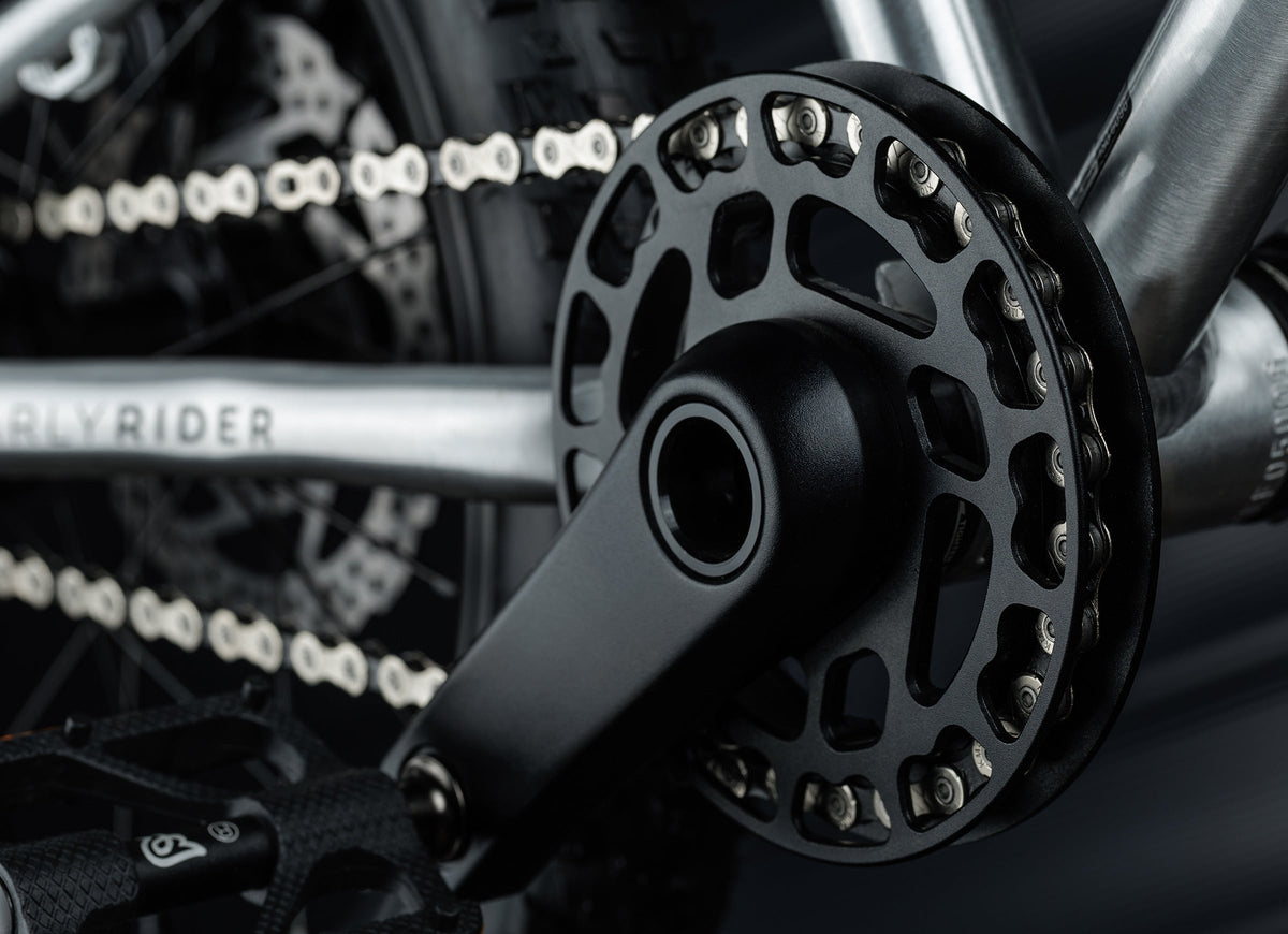 Early Rider Seeker 16 in Brushed Aluminium - short crank and single front chainring