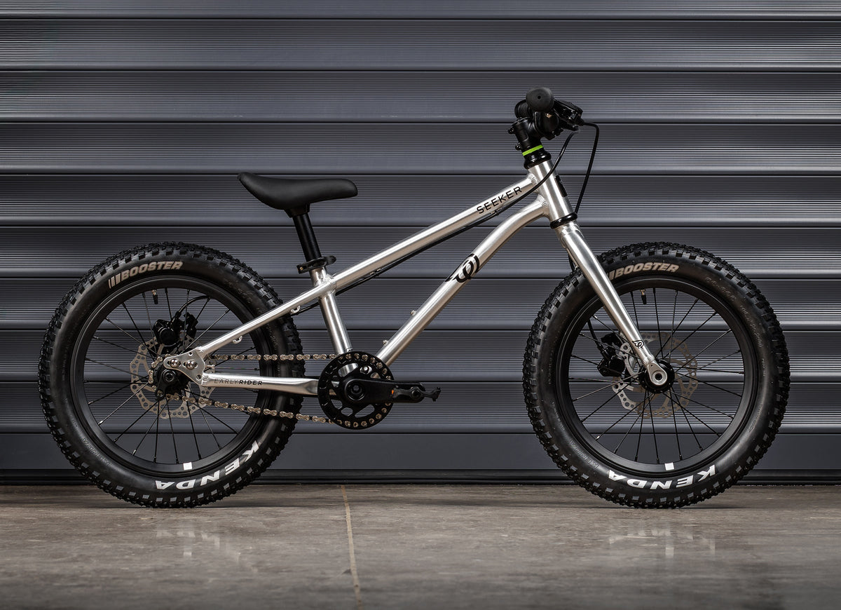 Early Rider Seeker 16 in Brushed Aluminium - single-speed chain-driven rigid bike profile