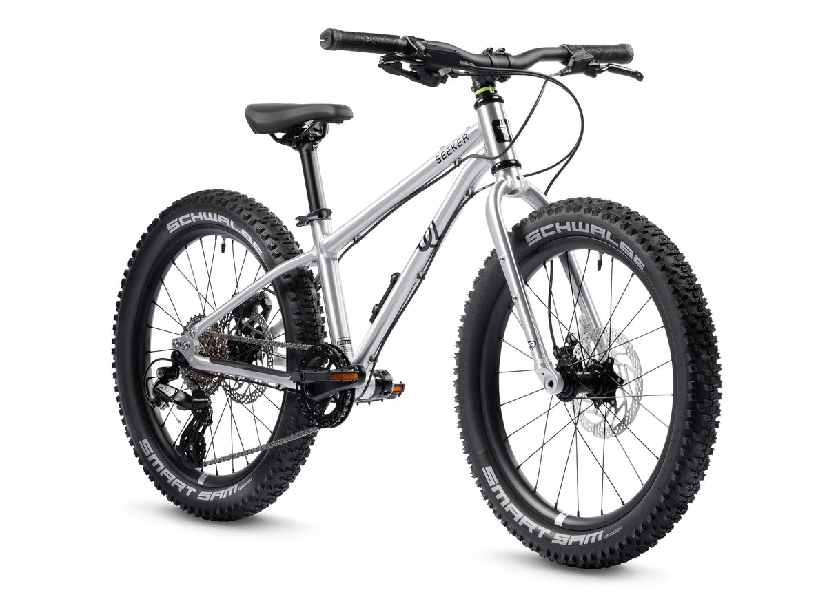 Early Rider Seeker 20 in Brushed Aluminium - three-quarter whole bike on white