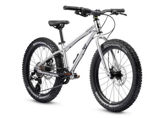 Early Rider Seeker 20 in Brushed Aluminium - three-quarter whole bike on white