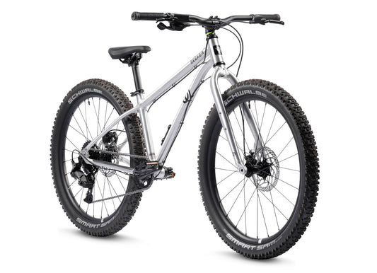 Early Rider Seeker 24 in Brushed Aluminium - three-quarter whole bike on white