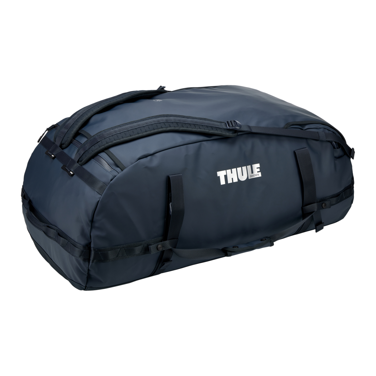 Thule Chasm Duffel - 130L / Darkest Blue - view with backpack straps visible