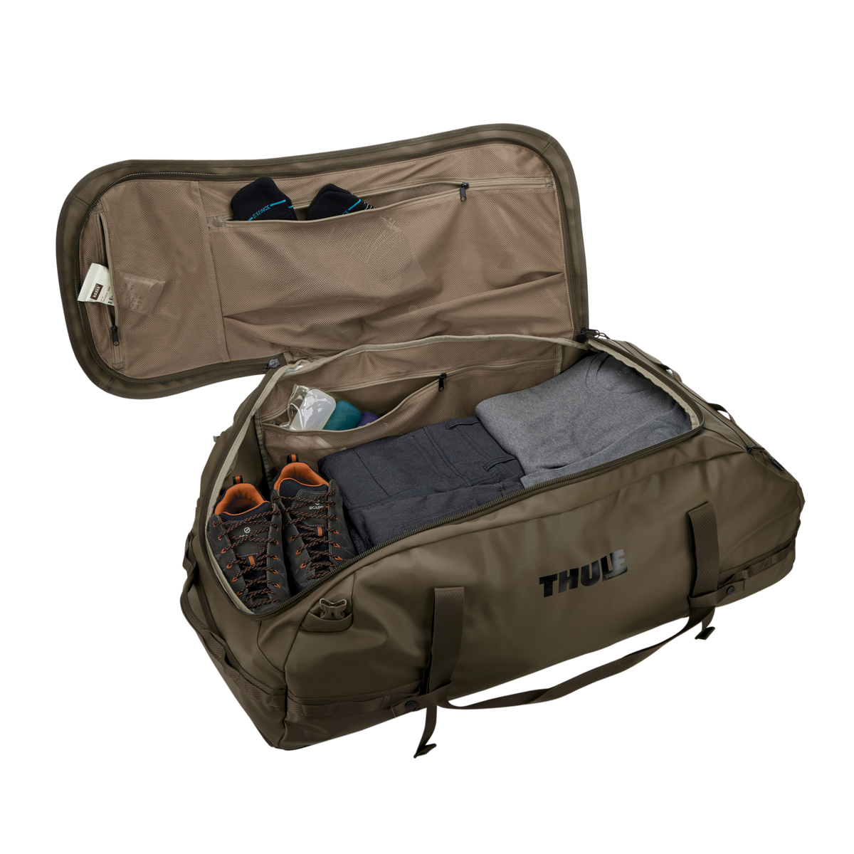 Thule Chasm Duffel - 130L / Deep Khaki - open interior view