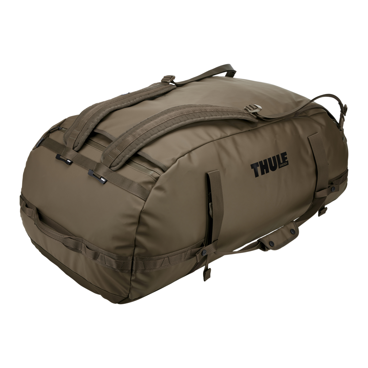 Thule Chasm Duffel - 130L / Deep Khaki - view with backpack straps visible