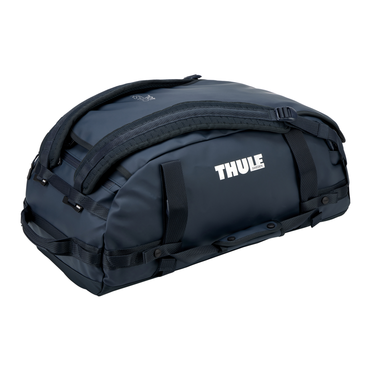 Thule Chasm Duffel - 40L / Darkest Blue - view with backpack straps visible