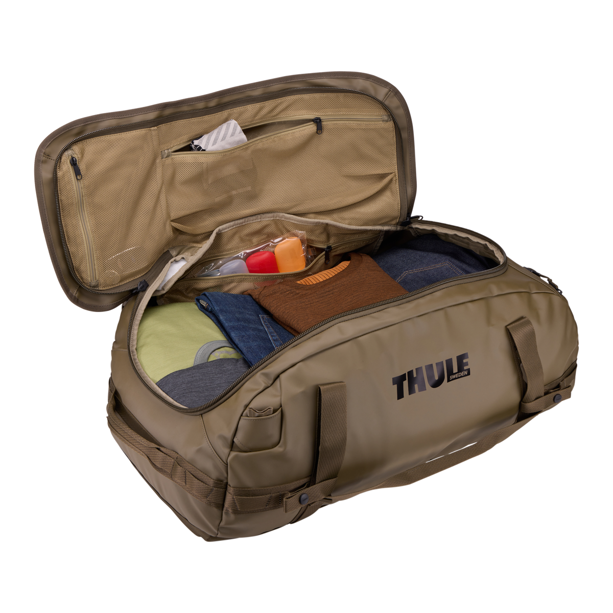 Thule Chasm Duffel - 70L / Deep Khaki - open interior view
