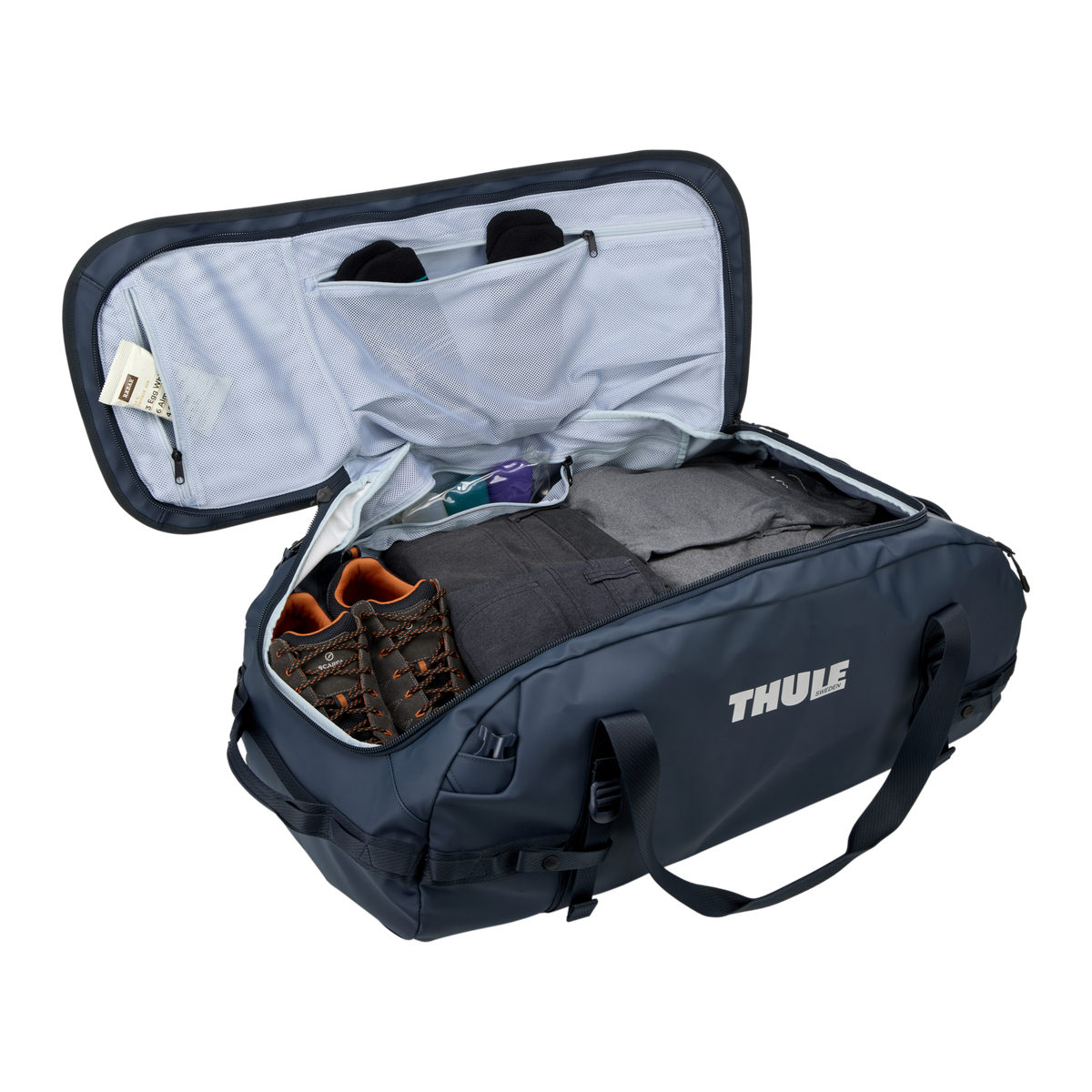 Thule Chasm Duffel - 90L / Darkest Blue - open interior view