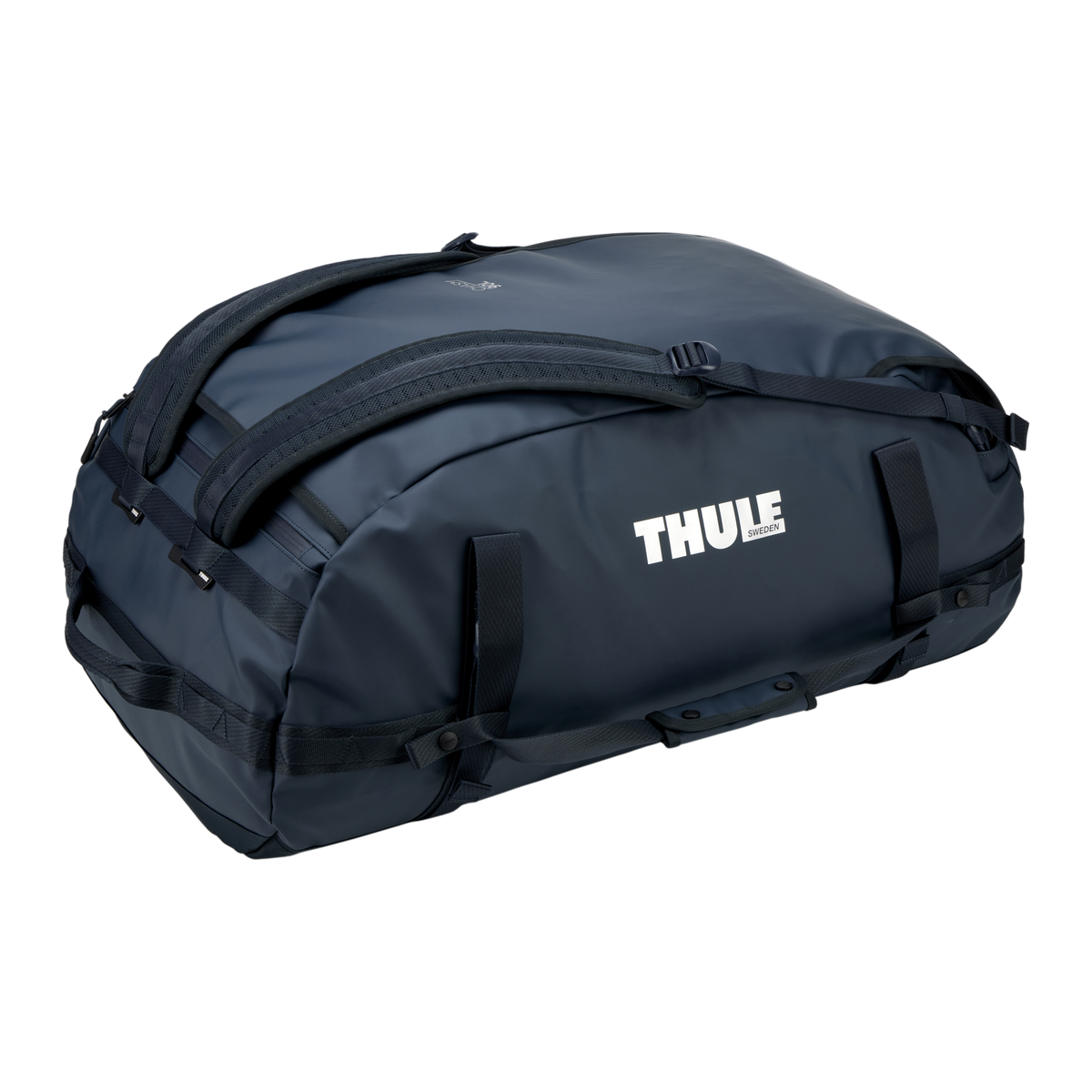 Thule Chasm Duffel - 90L / Darkest Blue - view with backpack straps visible
