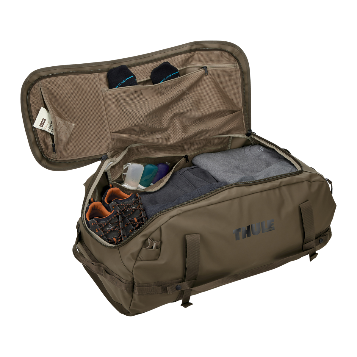 Thule Chasm Duffel - 90L / Deep Khaki - open interior view