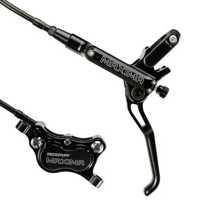 Trickstuff Maxima brake lever and caliper in black with black reservoir cap.