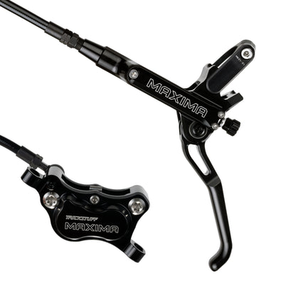 Trickstuff Maxima brake lever and caliper in black with black reservoir cap.