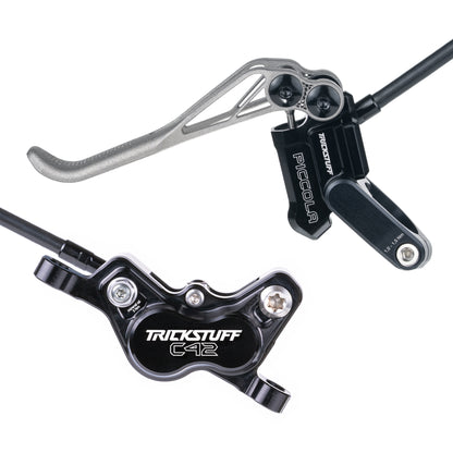 Trickstuff Piccola HD Titanium brake lever and caliper in black with black reservoir cap.