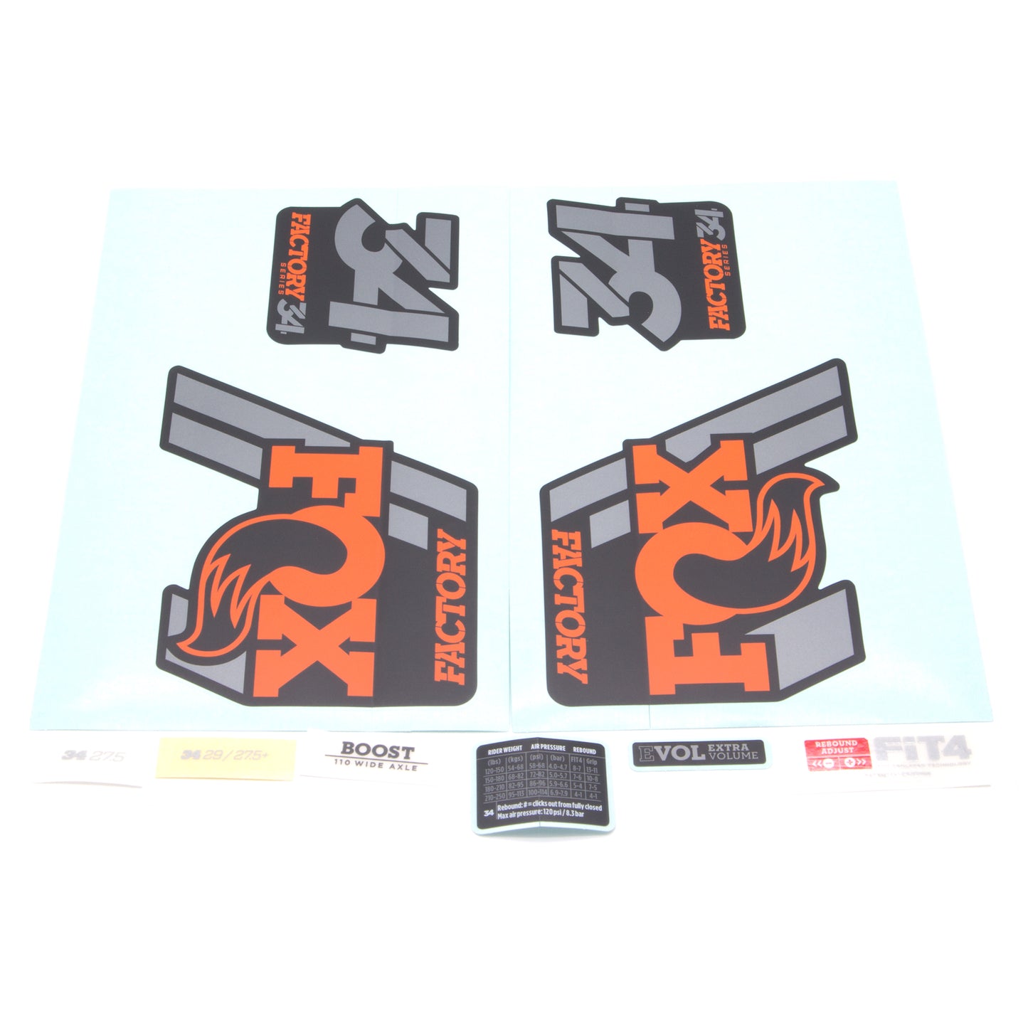 FOX Decal Kit-2018 34 F-S Orange Logo Matte Black Background-BRINK
