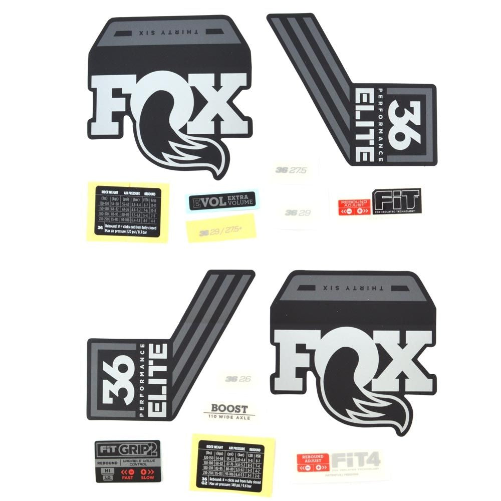 FOX Decal Kit-2019 36 P-Se Gray Logo Matte Black Background-BRINK