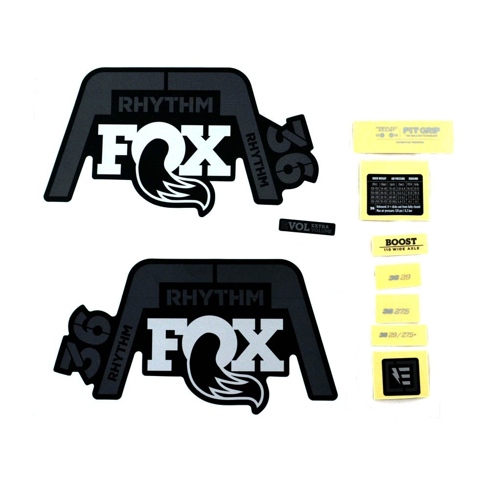 FOX Decal Kit-2020 36 Rhythm Gray Logo Matte Black Background-BRINK