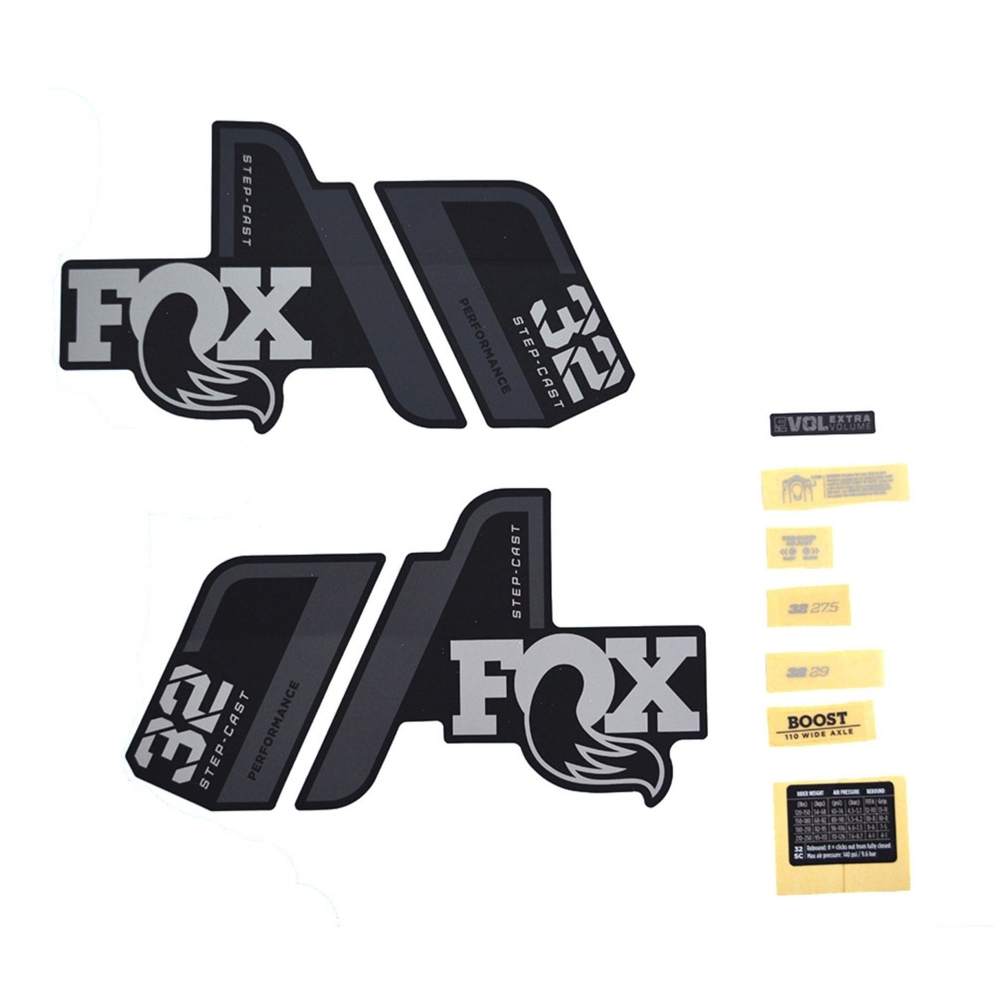 FOX Decal Kit-2021 32 SC P-S Gray Logo Matte Black Fork-BRINK