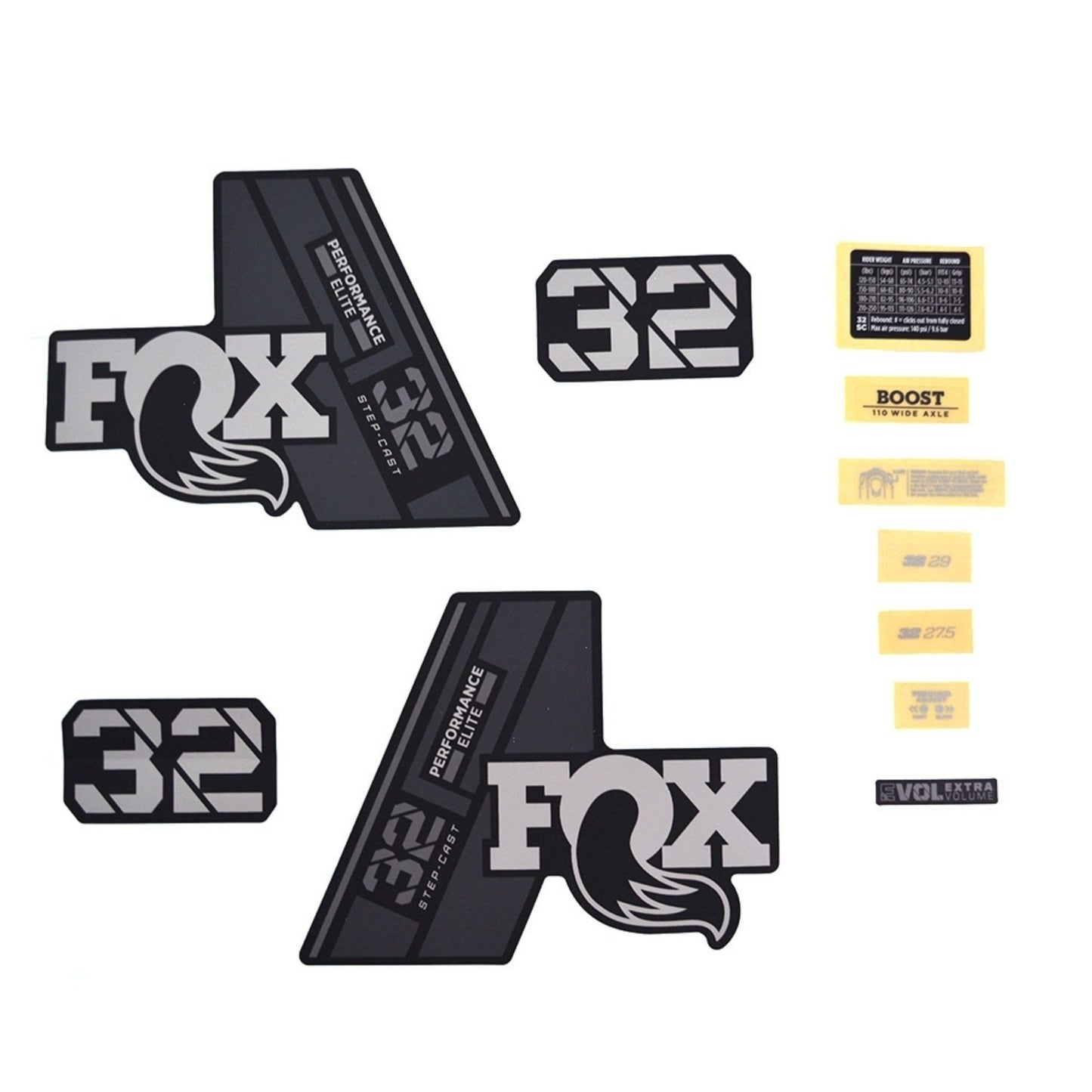 FOX Decal Kit-2021 32 SC P-Se Gray Logo Matte Black Fork-BRINK