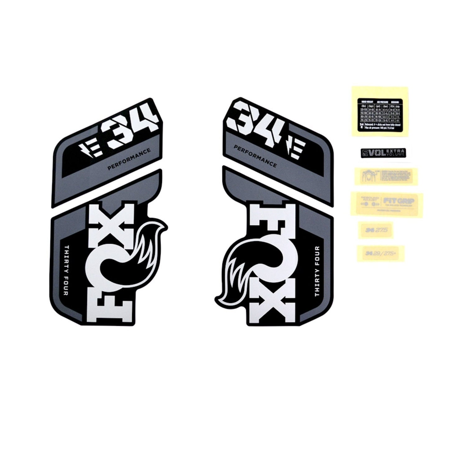 FOX Decal Kit-2021 34 E-BIKE+ P-S Gray Logo Matte Black Background-BRINK