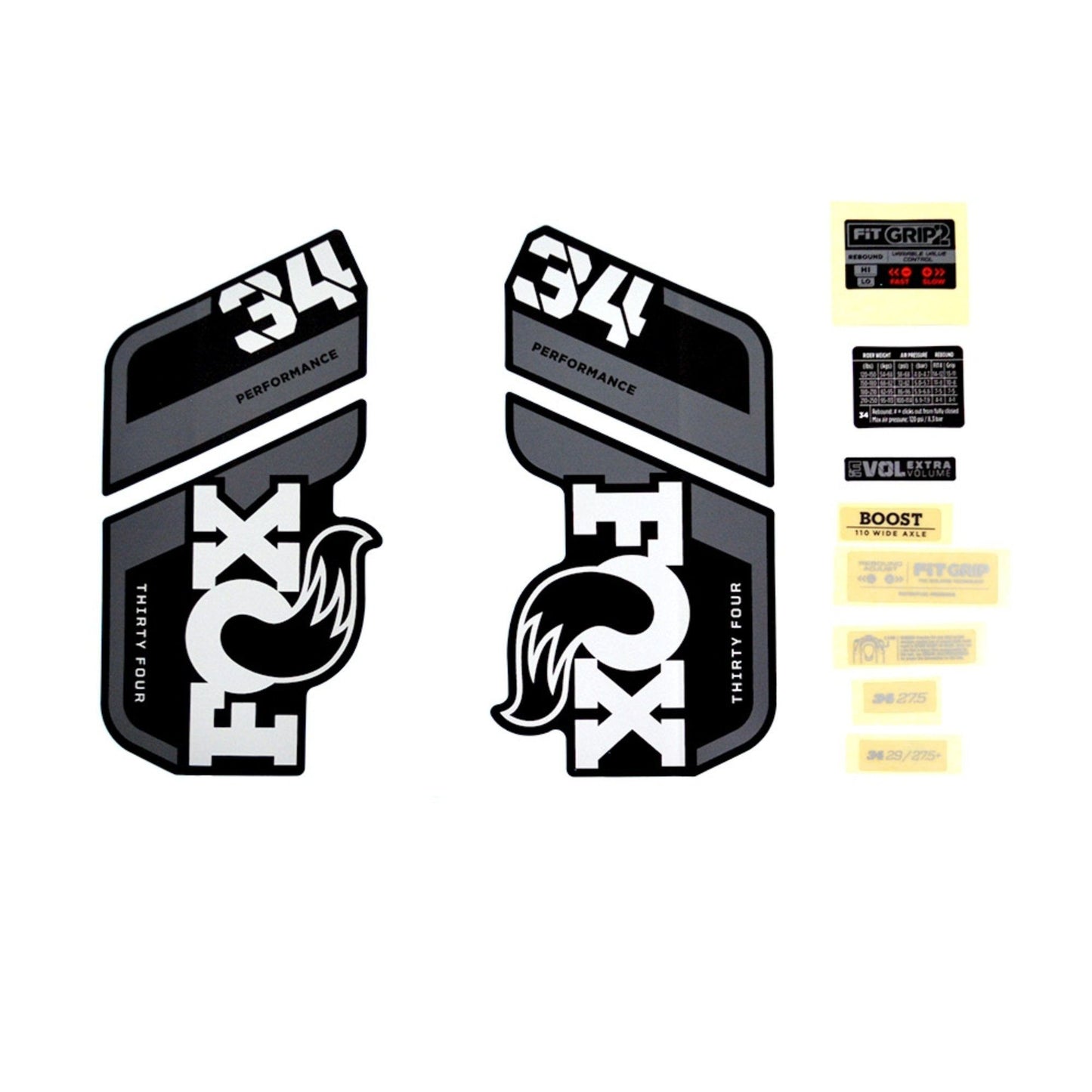 FOX Decal Kit-2021 34 P-S Gray Logo Matte Black Fork-BRINK