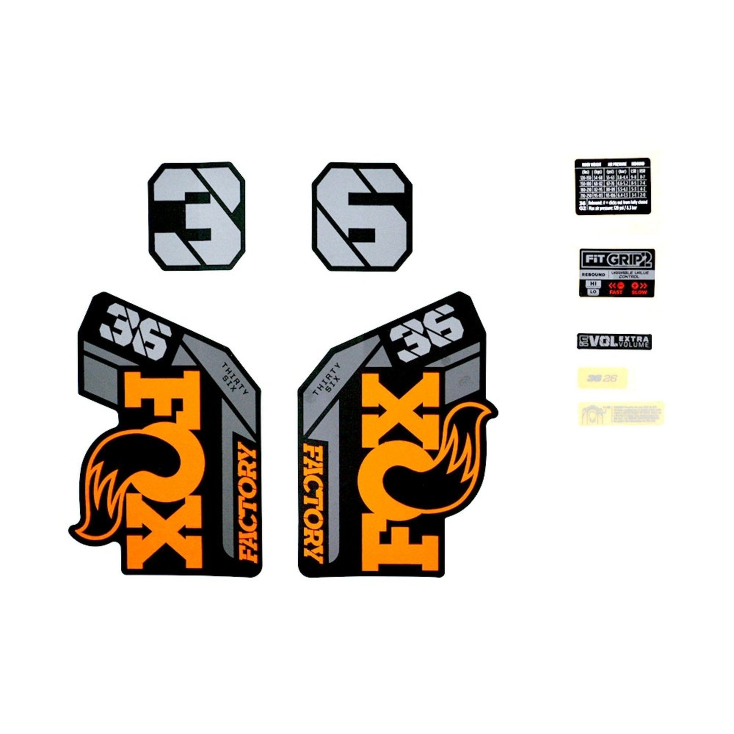 FOX Decal Kit-2021 36 F-S 26in Orange Logo Matte Black Fork-BRINK