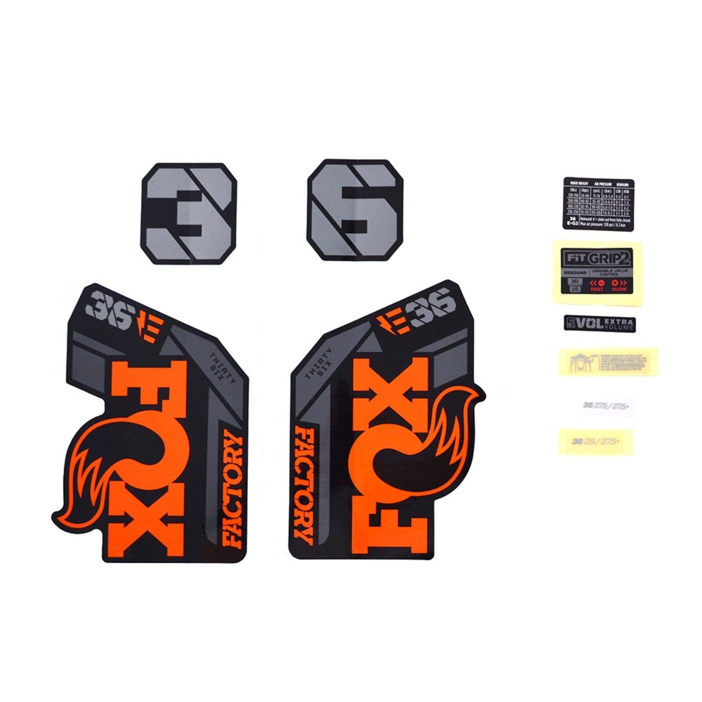 FOX Decal Kit-2021 36 F-S E-Bike+ Orange Logo Shiny Black Fork-BRINK