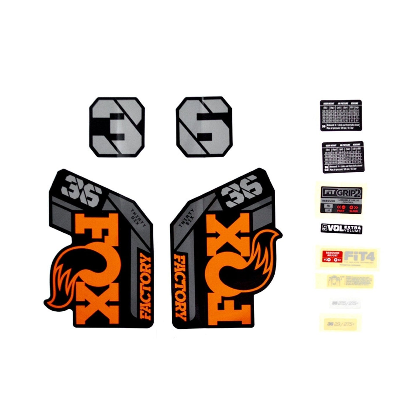 FOX Decal Kit-2021 36 F-S Orange Logo Shiny Black Fork-BRINK