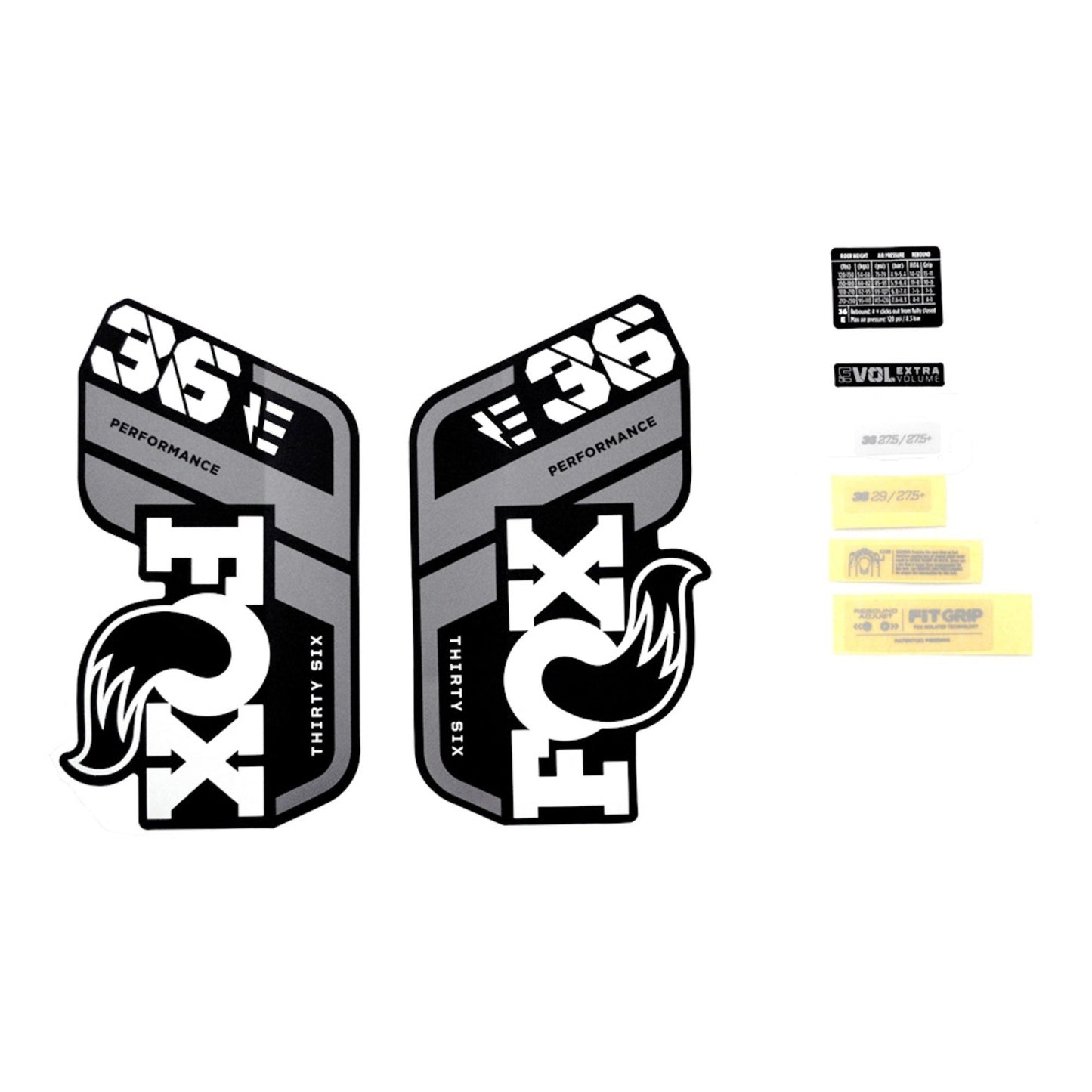 FOX Decal Kit-2021 36 P-S E-Bike+ Gray Logo Matte Black Fork-BRINK