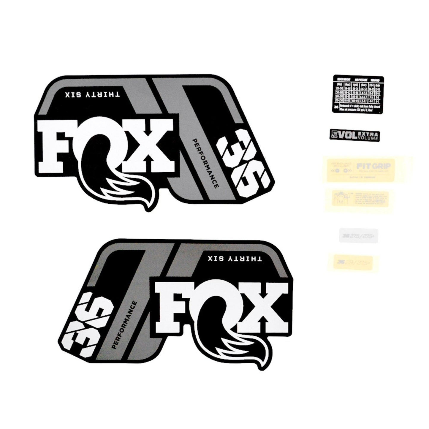 FOX Decal Kit-2021 36 P-S Gray Logo Matte Black Fork-BRINK