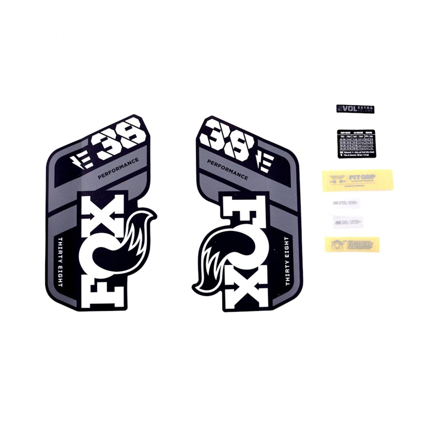 FOX Decal Kit-2021 38 P-S E-Bike+ Gray Logo Matte Black Fork-BRINK