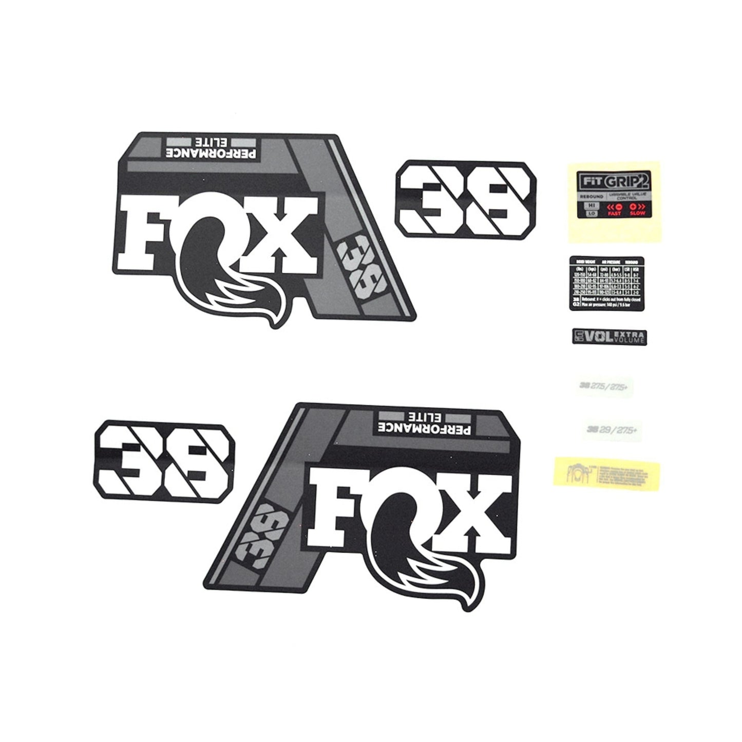 FOX Decal Kit-2021 38 P-SE Gray Logo Matte Black Fork-BRINK