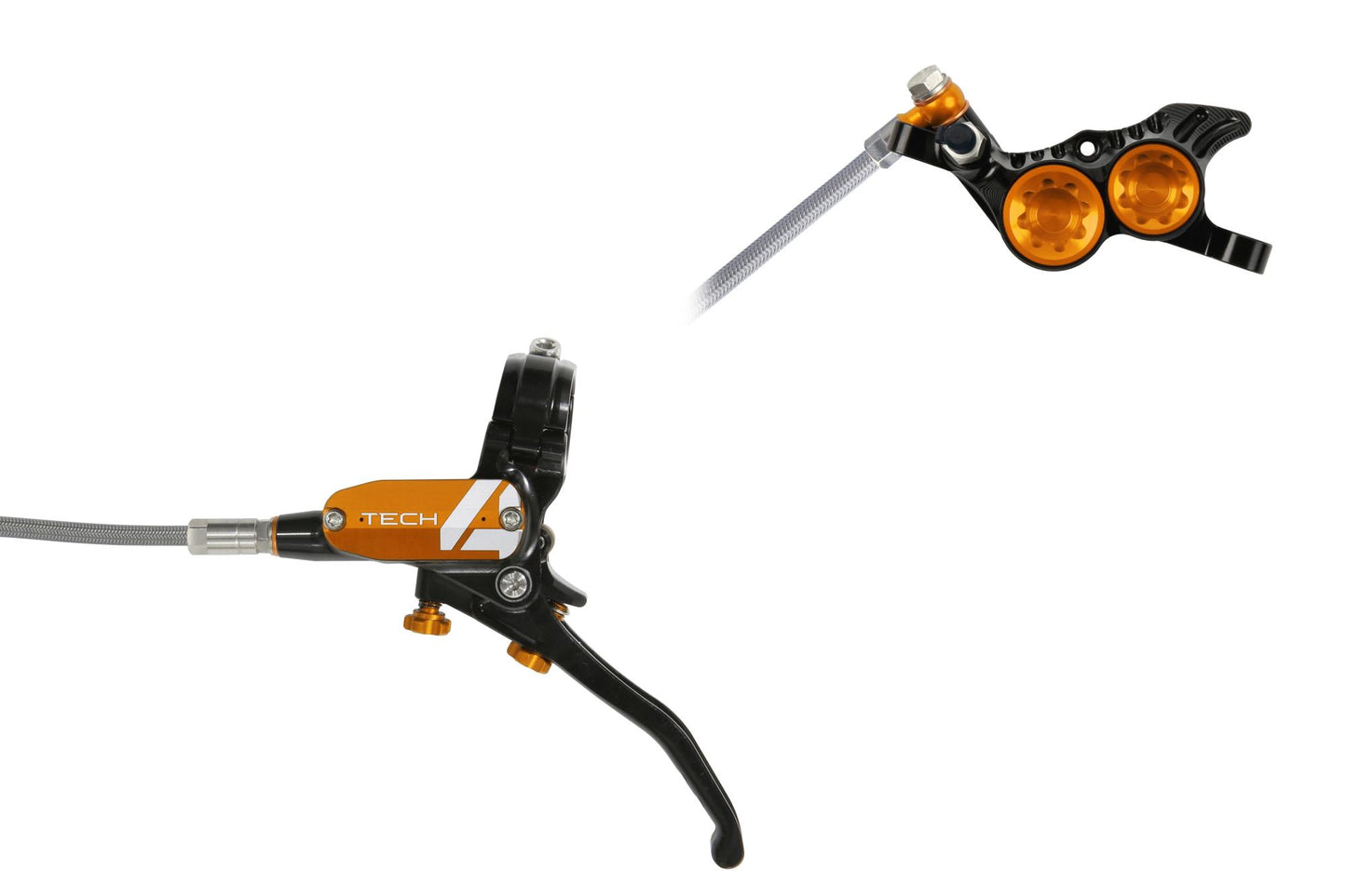 Hope Tech 4 V4 Disc Brake-Left-Black / Orange-Braided-BRINK