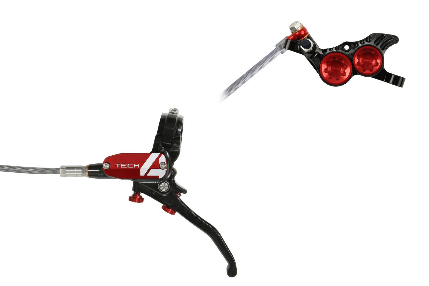 Hope Tech 4 V4 Disc Brake-Left-Black / Red-Braided-BRINK