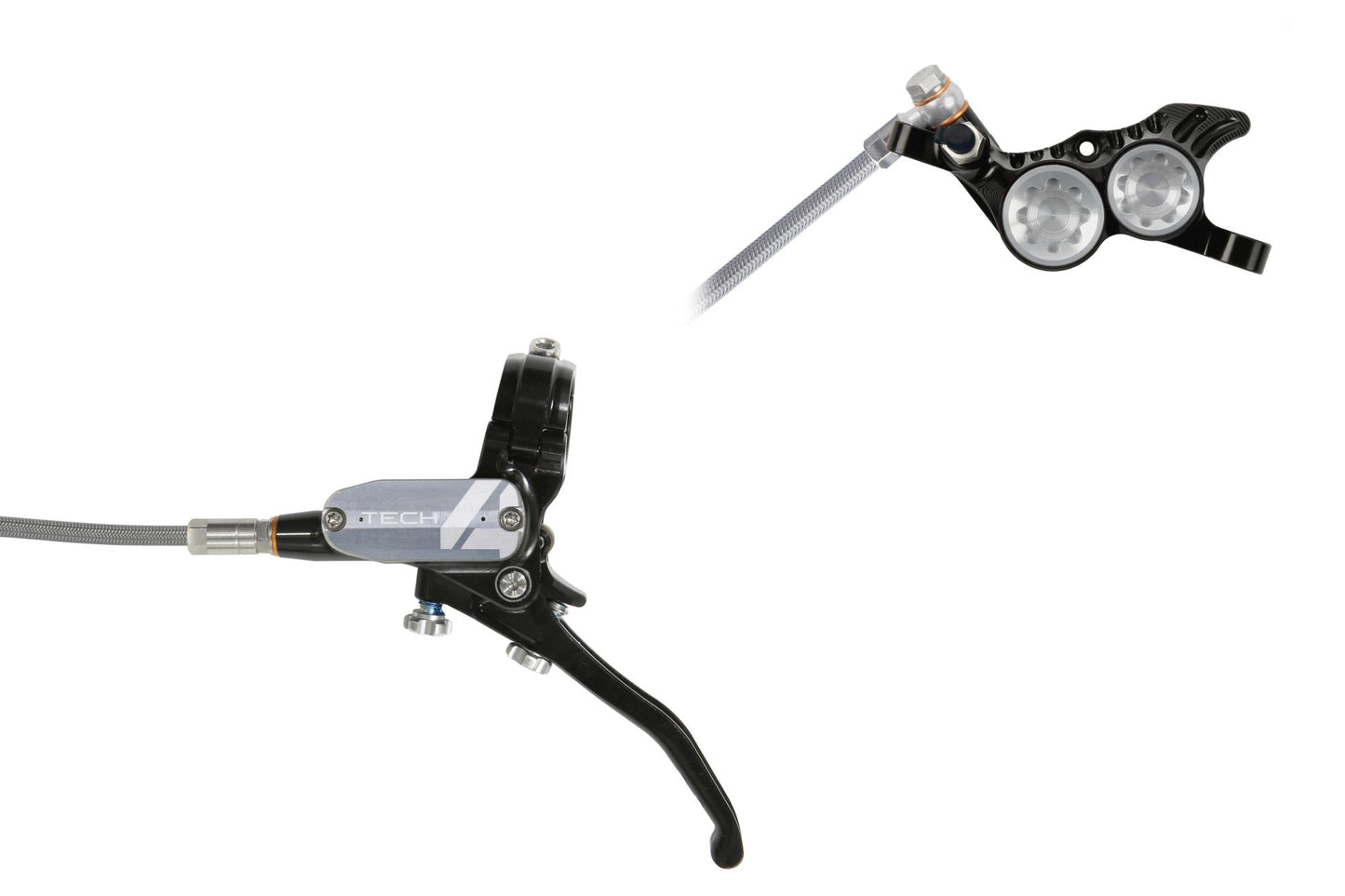 Hope Tech 4 V4 Disc Brake-Left-Black / Silver-Braided-BRINK