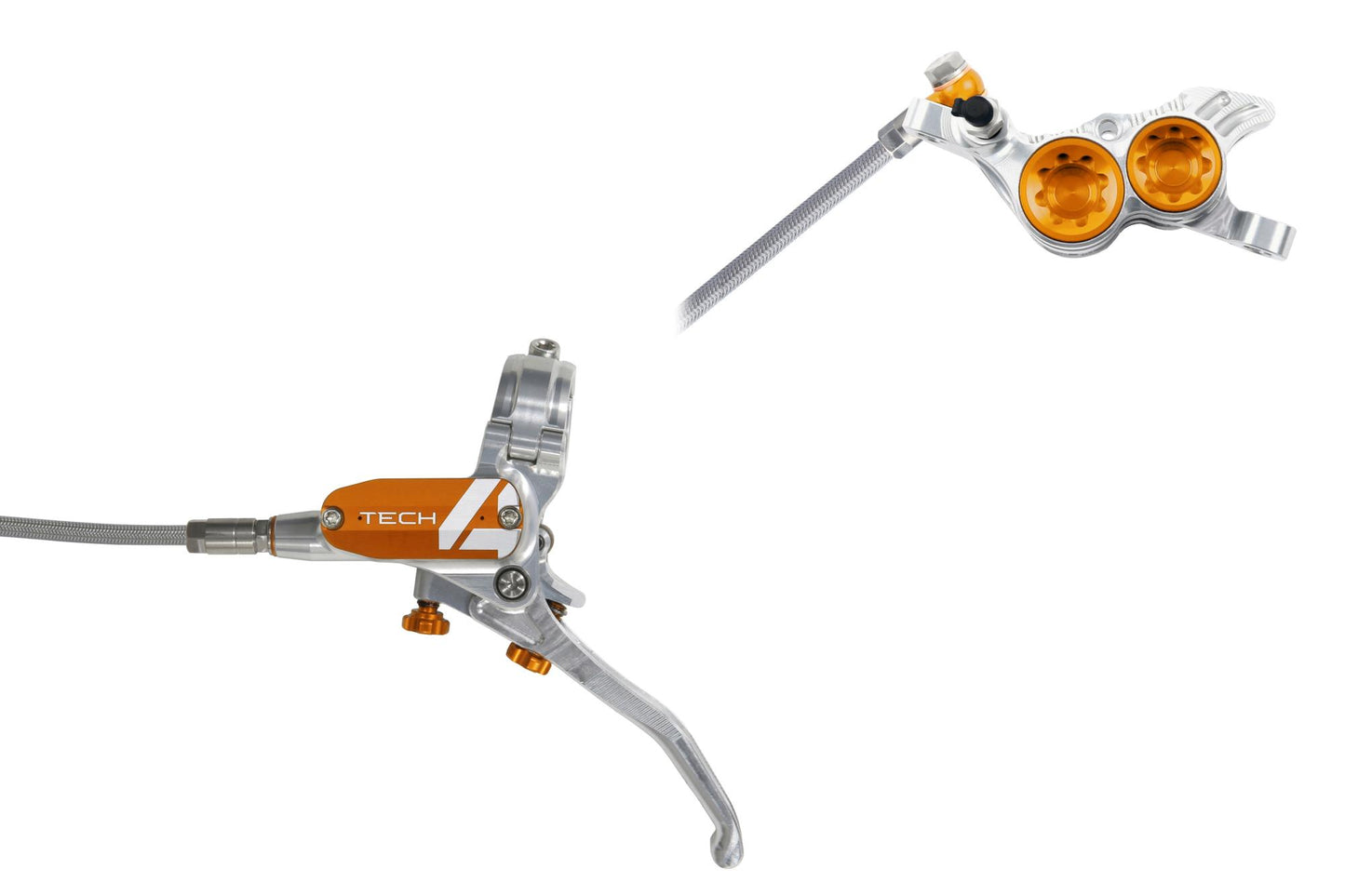 Hope Tech 4 V4 Disc Brake-Left-Silver / Orange-Braided-BRINK