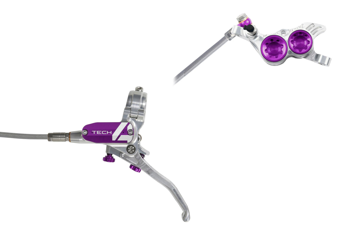 Hope Tech 4 V4 Disc Brake-Left-Silver / Purple-Braided-BRINK