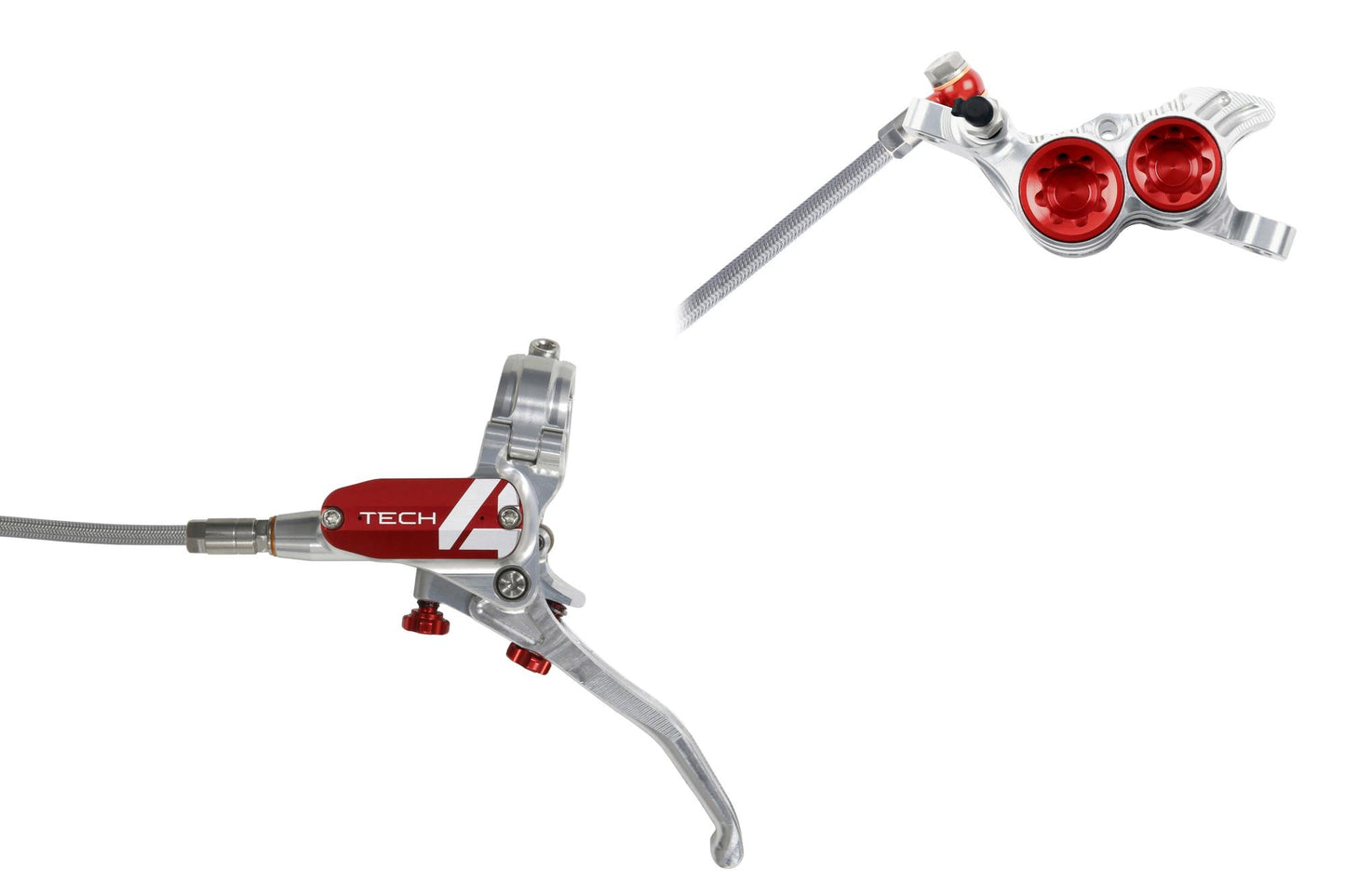 Hope Tech 4 V4 Disc Brake-Left-Silver / Red-Braided-BRINK