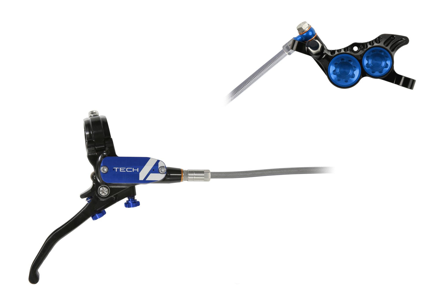 Hope Tech 4 V4 Disc Brake-Right-Black / Blue-Braided-BRINK