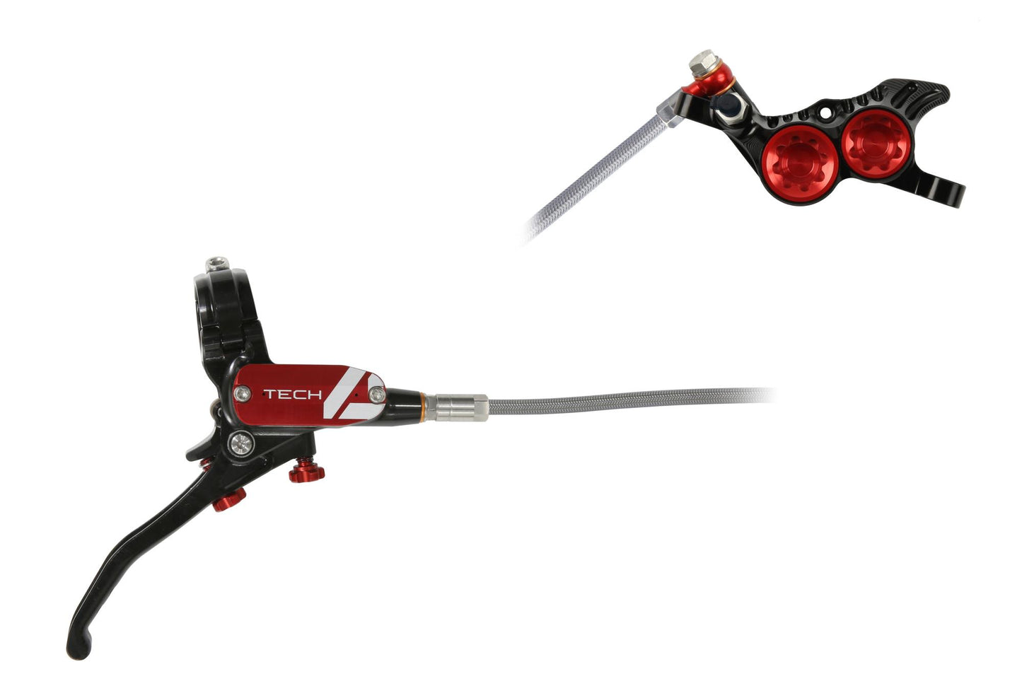 Hope Tech 4 V4 Disc Brake-Right-Black / Red-Braided-BRINK