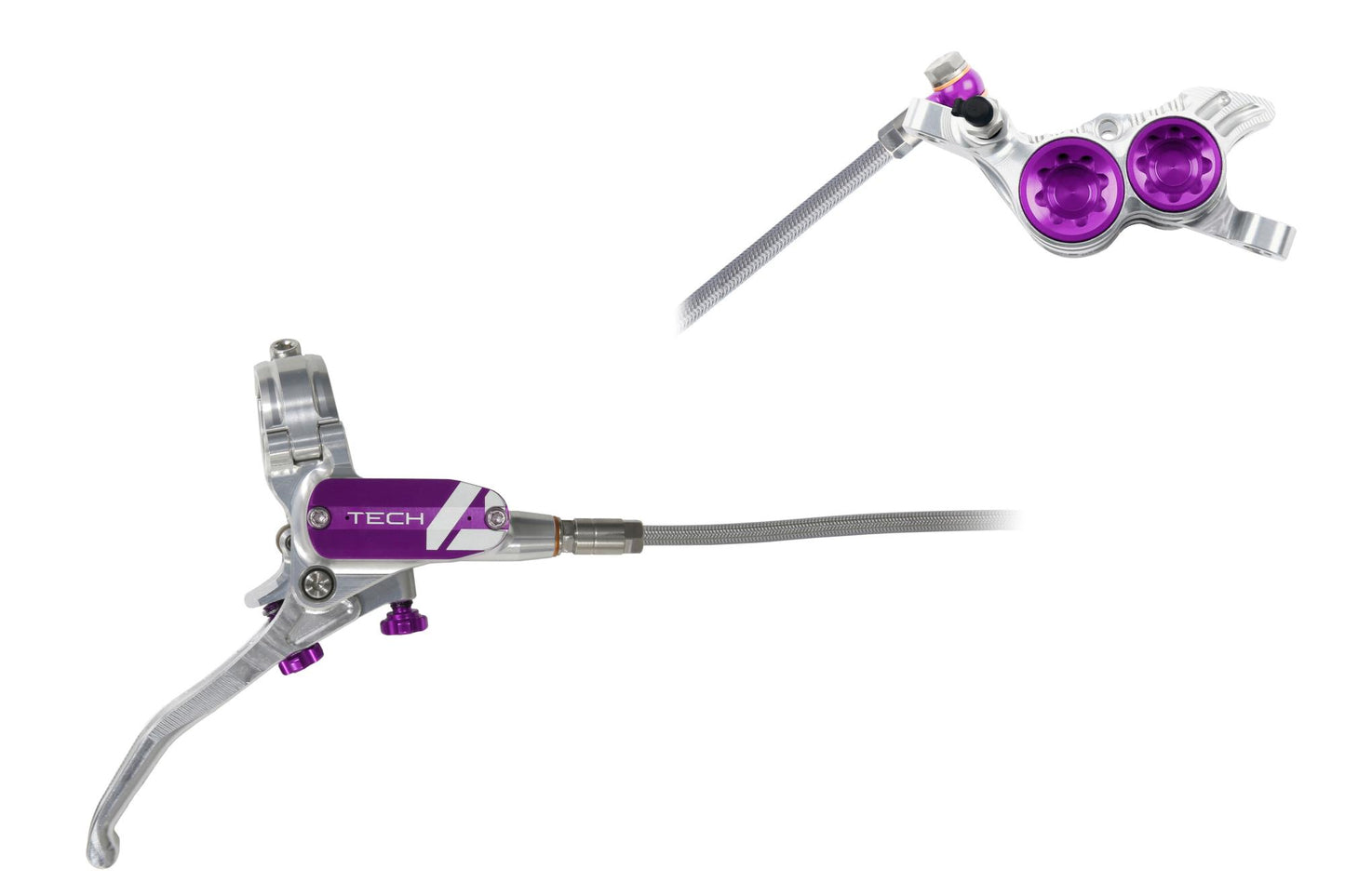 Hope Tech 4 V4 Disc Brake-Right-Silver / Purple-Braided-BRINK