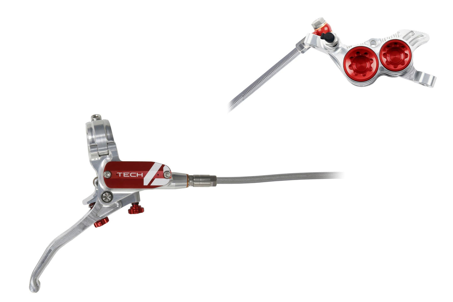 Hope Tech 4 V4 Disc Brake-Right-Silver / Red-Braided-BRINK