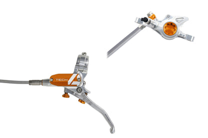 Hope Tech 4 X2 Disc Brake-Left-Silver / Orange-Braided-BRINK