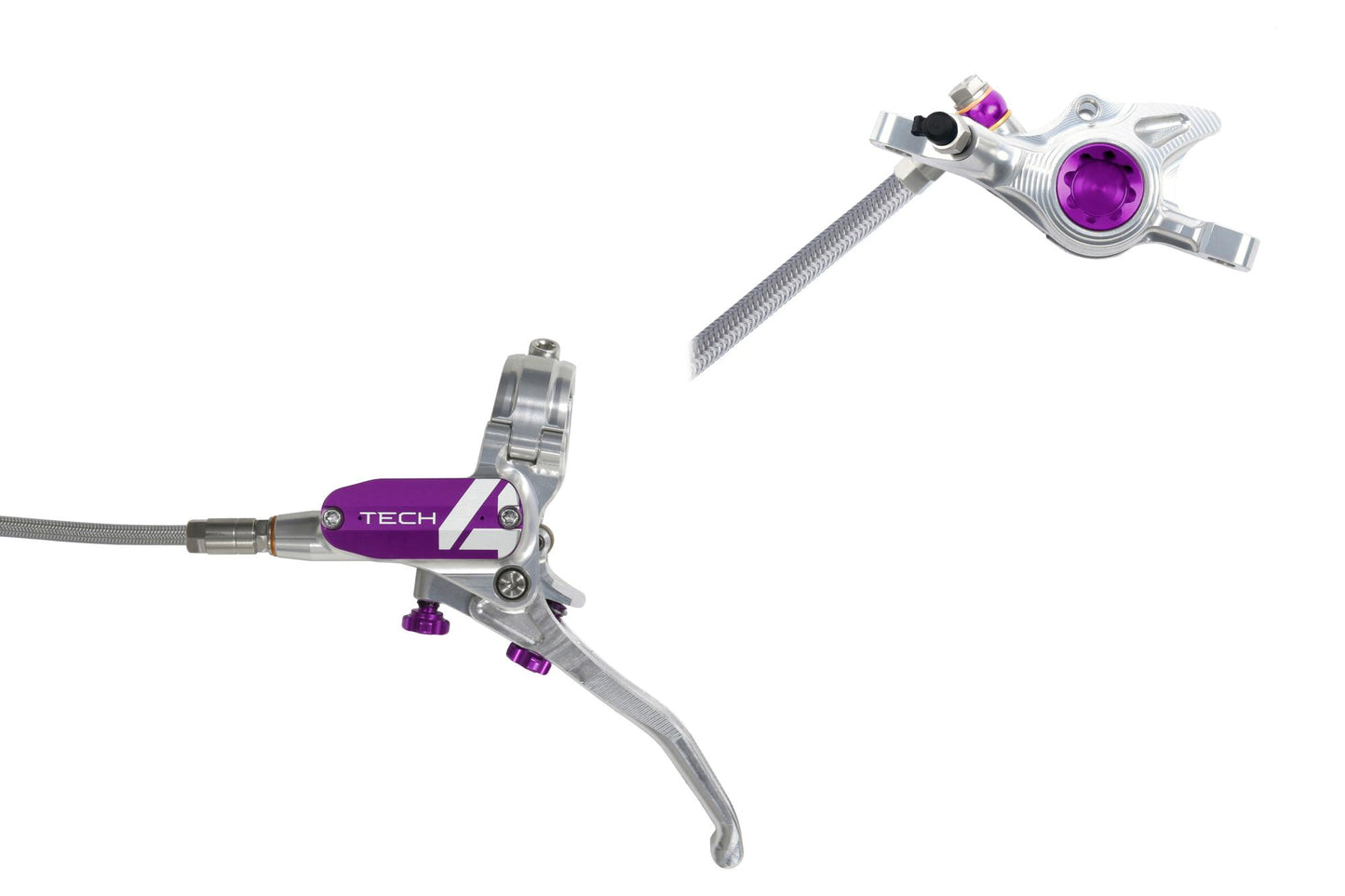 Hope Tech 4 X2 Disc Brake-Left-Silver / Purple-Braided-BRINK