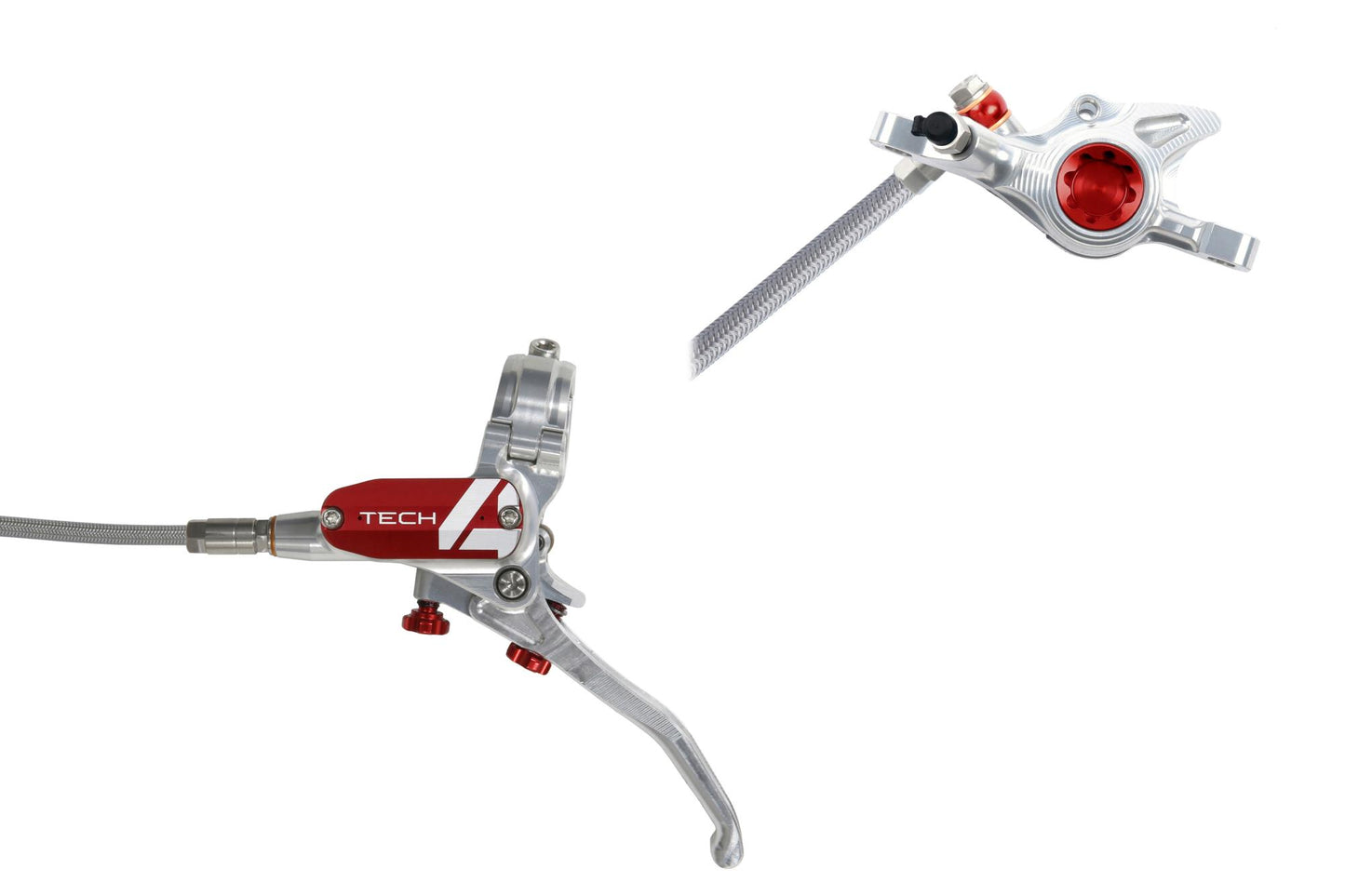 Hope Tech 4 X2 Disc Brake-Left-Silver / Red-Braided-BRINK